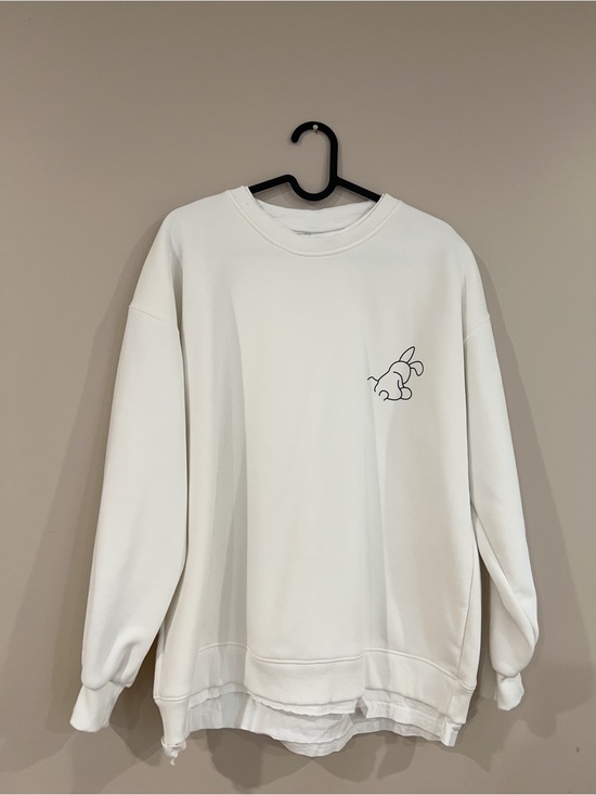 Other - Men's White Crewneck Sweatshirt with Minimal Bunny Embroidery